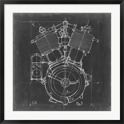 Framed Motorcycle Engine Blueprint IV Print