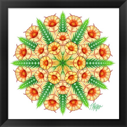 Framed Cream Trumpet Flower Mandala Print