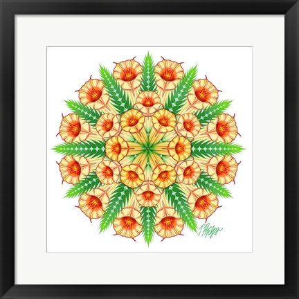 Framed Cream Trumpet Flower Mandala Print