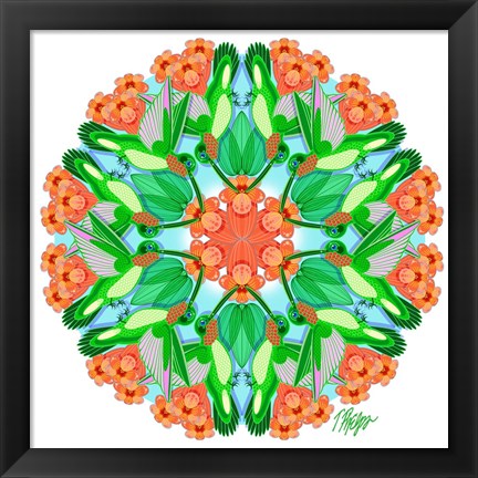 Framed Hummingbird Vine Mandala Print