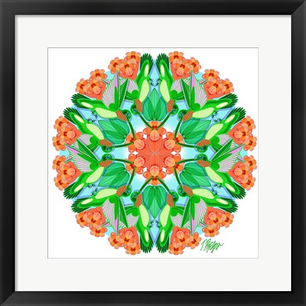 Framed Hummingbird Vine Mandala Print