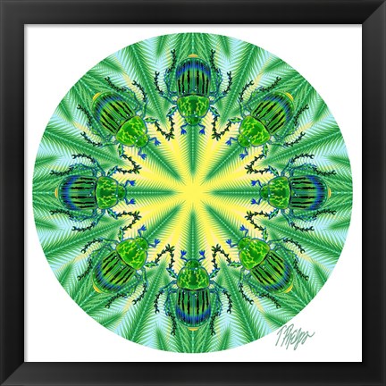 Framed Green Beetle Pine Mandala Print