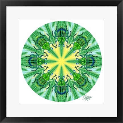 Framed Green Beetle Pine Mandala Print