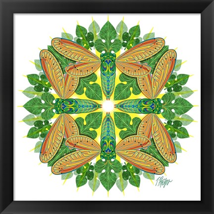 Framed Green Cicada Sunshine Mandala Print