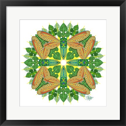 Framed Green Cicada Sunshine Mandala Print