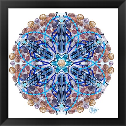 Framed Blue Longhorn Beetle Rock Mandala Print