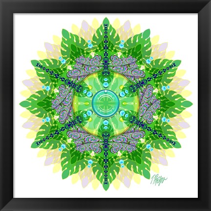 Framed Jungle Leaf Dragonfly Mandala Print