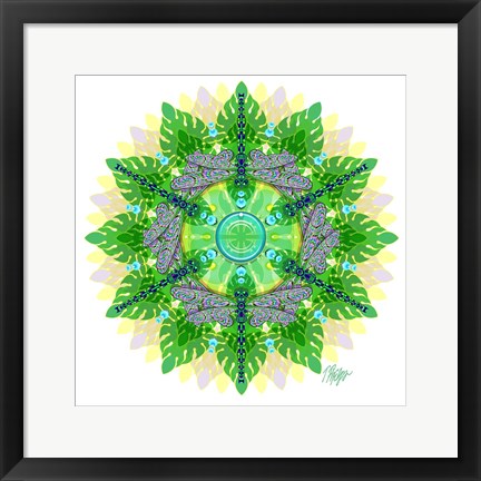 Framed Jungle Leaf Dragonfly Mandala Print