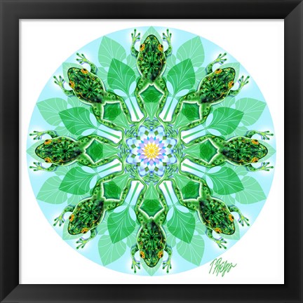 Framed Leaping Pond Frog Mandala Print