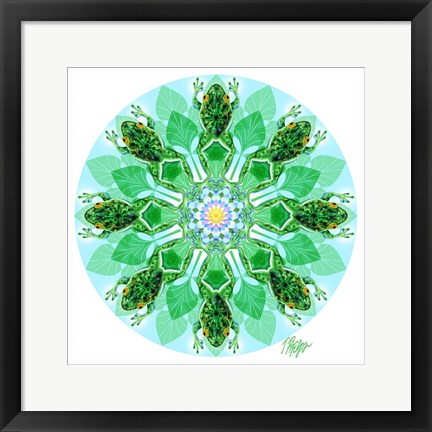 Framed Leaping Pond Frog Mandala Print