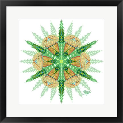 Framed Long Leaf Green Cicada Mandala Print