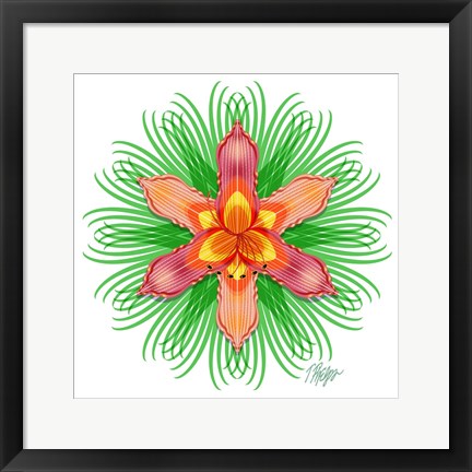 Framed Orange Day Lily Bloom Mandala Print