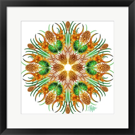 Framed Pine Unicorn Beetle Mandala Print