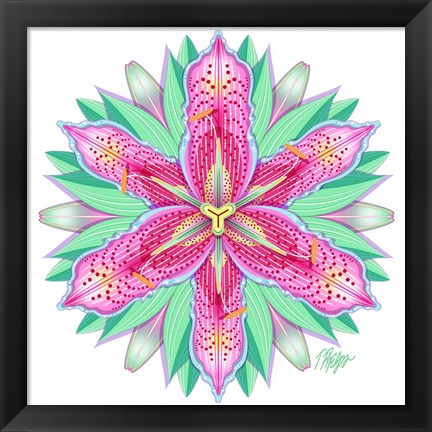 Framed Pink and White Tiger Lily Mandala Print