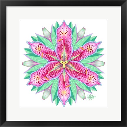 Framed Pink and White Tiger Lily Mandala Print