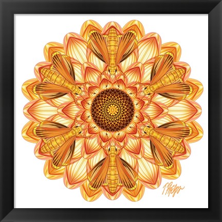 Framed Yellow Dahlia Skipper Butterfly Mandala Print