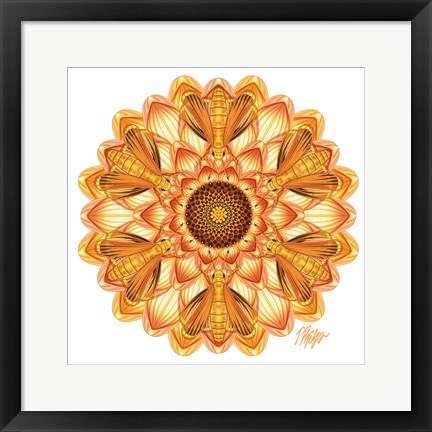 Framed Yellow Dahlia Skipper Butterfly Mandala Print