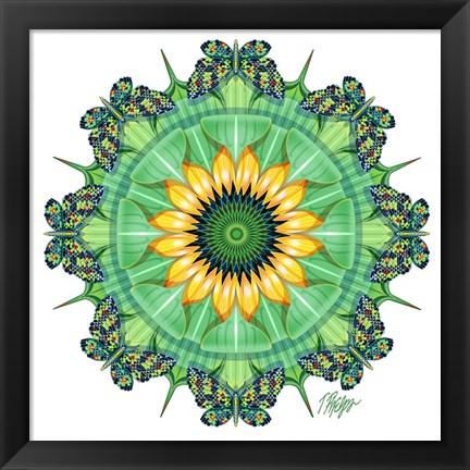 Framed Sunflower Bloom Butterfly Mandala Print