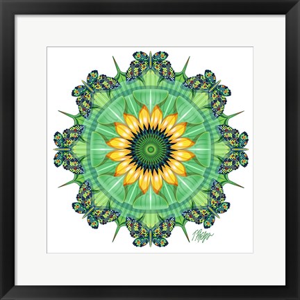 Framed Sunflower Bloom Butterfly Mandala Print