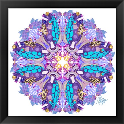 Framed Purple Clown Triggerfish Coral Reef Mandala Print