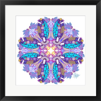 Framed Purple Clown Triggerfish Coral Reef Mandala Print