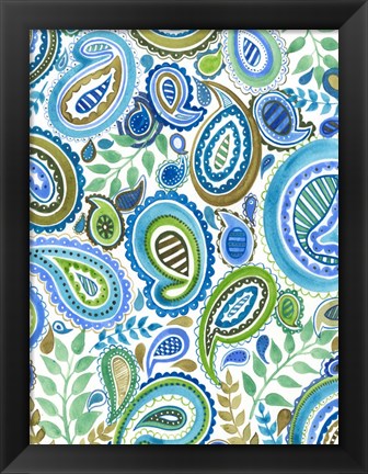 Framed Blue &amp; Green Paisley I Print