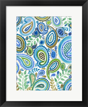 Framed Blue &amp; Green Paisley I Print