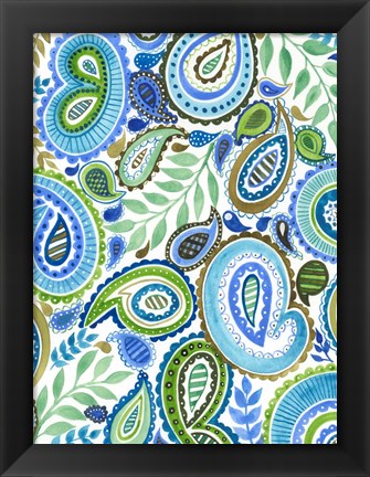 Framed Blue &amp; Green Paisley II Print