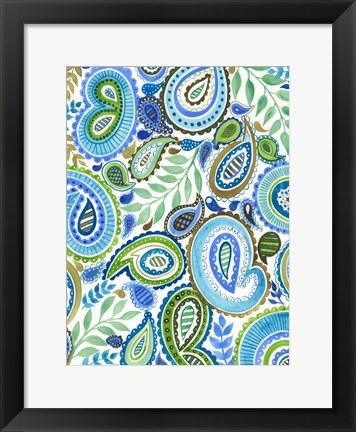 Framed Blue &amp; Green Paisley II Print