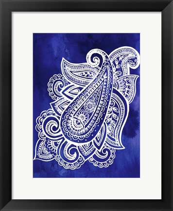 Framed Indigo Paisley I Print