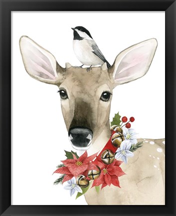 Framed Deer Christmas II Print