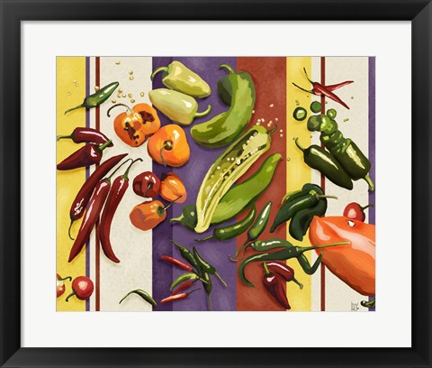 Framed Sarape Peppers I Print