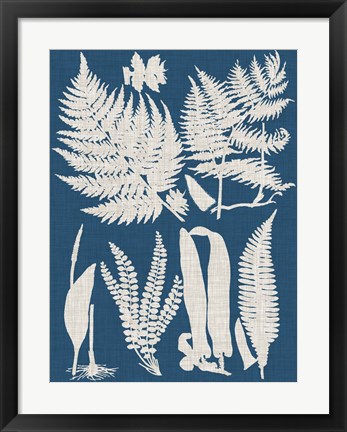 Framed Linen &amp; Blue Ferns I Print