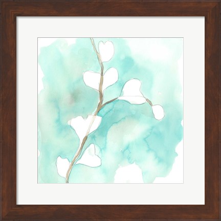 Framed Teal and Ochre Ginko VII Print