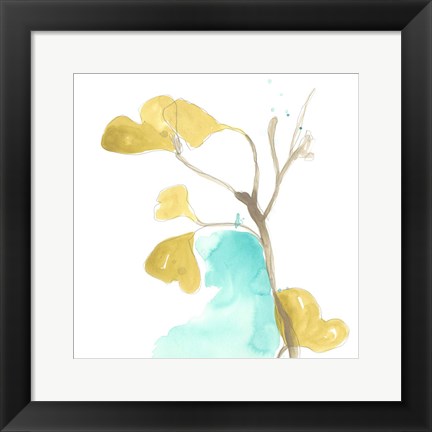 Framed Teal and Ochre Ginko IX Print