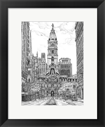 Framed B&amp;W Us Cityscape-Philadelphia Print