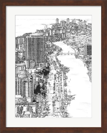 Framed B&amp;W Us Cityscape-Miami Print