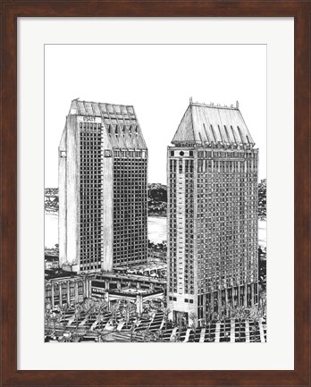 Framed B&amp;W Us Cityscape-San Diego Print