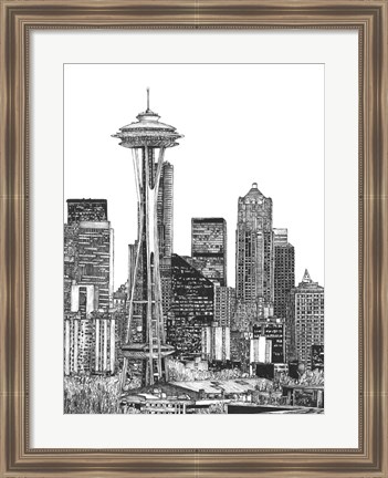 Framed B&amp;W Us Cityscape-Seattle Print