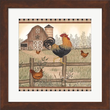 Framed Rustic Farm Rooster Print