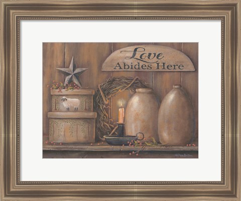 Framed Love Abides Here Shelf Print