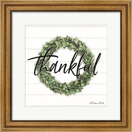 Framed Thankful Boxwood Wreath Print