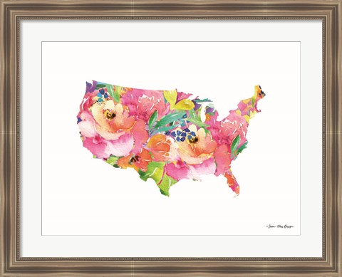 Framed Floral USA Map Print