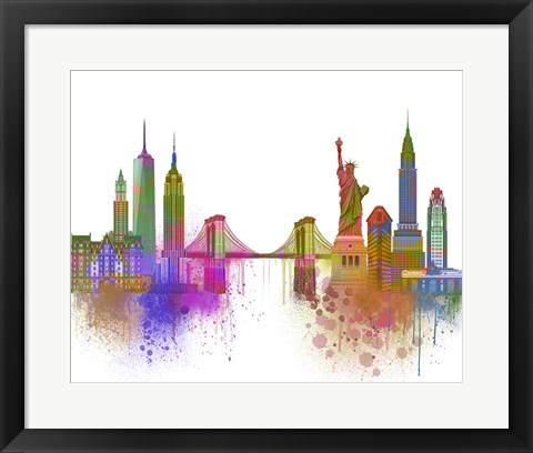 Framed New York Skyline Rainbow Bright Print