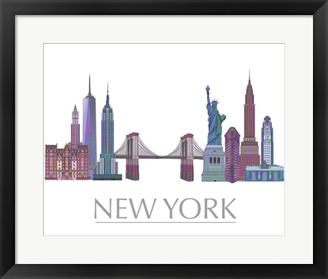 Framed New York Skyline Coloured Buildings Print