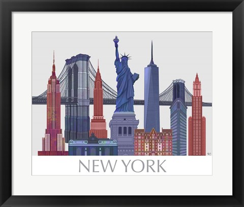 Framed New York Landmarks , Red Blue Print