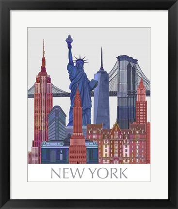 Framed New York Landmarks , Red Blue Print