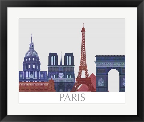 Framed Paris Landmarks , Red Blue Print