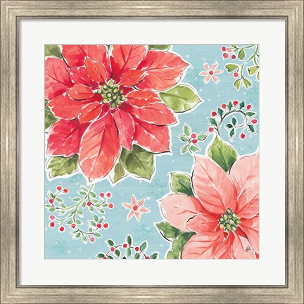 Framed Country Poinsettias III Blue Print