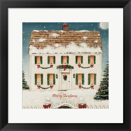 Framed Merry Lil House Sq Merry Christmas Print